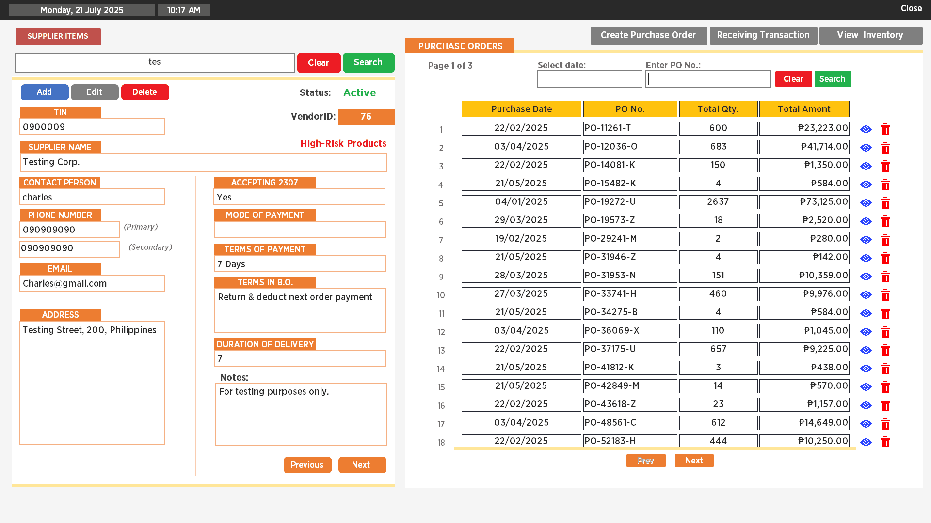 User account management screen for administrators.