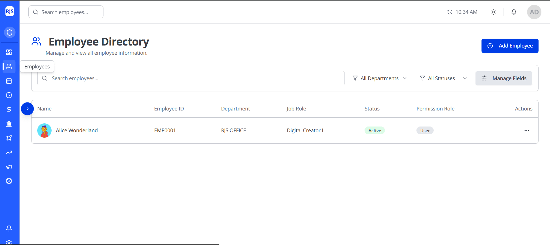 A comprehensive and searchable employee directory with filtering options.